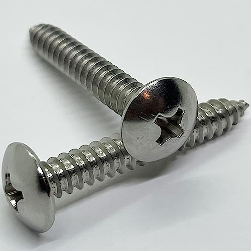 #12 x 1” - 18-8 (304) Stainless Steel Truss Head Screw - Fast Self Tapping Wood - Phillips Drive - Full Thread -Bright Finish - 1 in by BRAUNY BOY HARDWARE (100, Screws) 100