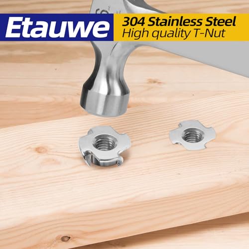 M8 T-Nuts 304 Stainless Steel, 4-Pronged Tee Nut for Wood, Rock Climbing Holds, Furniture, 50 PCS M8