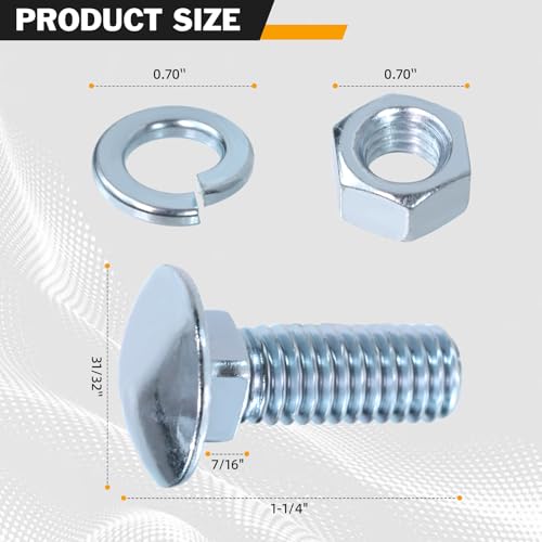 Front Rear Bumper Bolts Kit Capped Round Head 7/16 Carriage Bolt 2