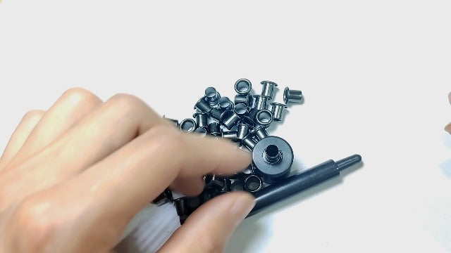 1 Tools with 100pcs #8-9-8.4mm (.294 Length Under Flange x 1/4" Outside Diameter) Anti-Rust Brass Eyelets Rivets for .080 - .093 Kydex Holster（Matte Black Color）