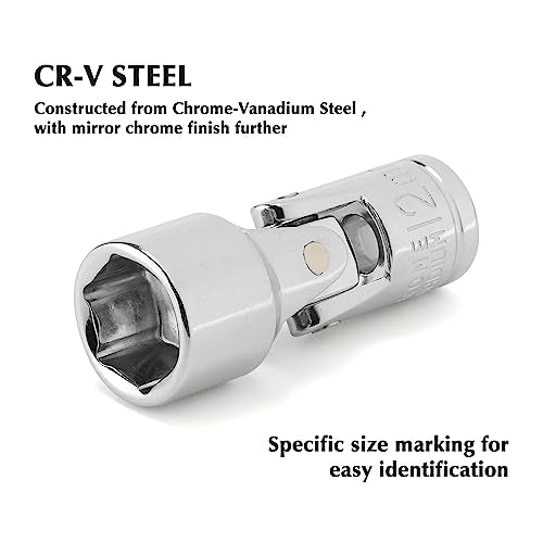 EMENTOL 12PCS 1/4" Drive Universal Joint Socket Set, 6 Point, Metric Universal Flex Socket Set, CR-V, Swivel Head, 5mm - 15mm