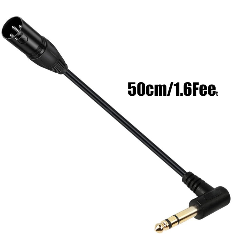 Halokny XLR to 1/4 Cable, 90 Degree 6.35mm (1/4 Inch) Mono TS Plug Male to 3 pin XLR Male Balanced Microphone Stereo Audio Converter Adapter 50cm/1.6Feet (6.35mm TS to XLR male) 6.35mm TS to XLR male