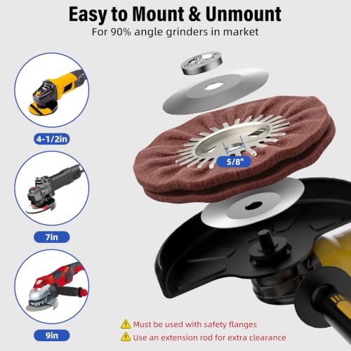 8" Non-Woven Airway Satin Buffing Wheel, 2 PCS Hard Polishing Wheel for Angle Grinder, Ideal for Sanding & Polishing Aluminum, Stainless Steel (5/8" Arbor Hole) 2 Pcs Non-Woven Wheel Wheels