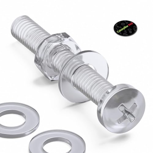 60x Clear Acrylic Pan Head Plastic Screws & Bolts M4 x 30mm, Nuts & Washers