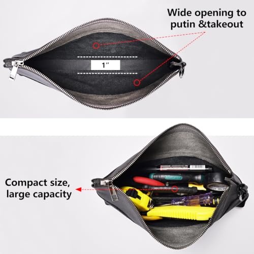 Leather Tool Bag Zipper Pouch, Premium Tool Pouch with Zipper, Utility Multipurpose Storage Organizer Tool Pouches with Carabiner Metal Zipper for Tools, Stationary, Pencil Pouch 3 packs Combo mixed size