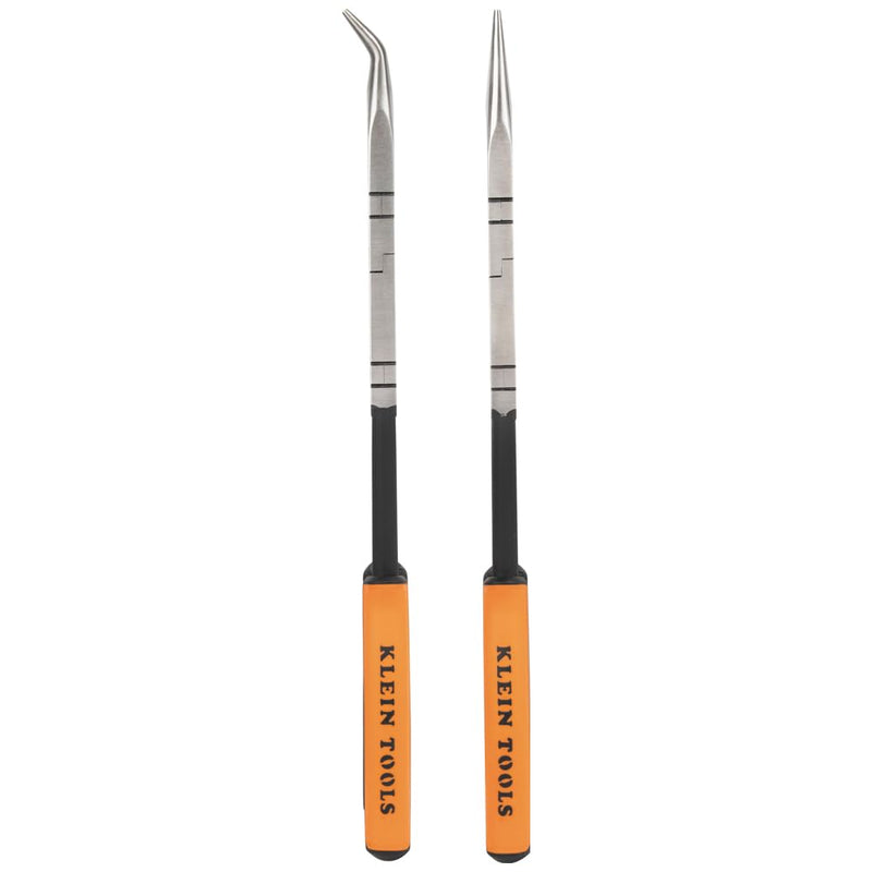 Klein Tools 71402 Needle Nose Pliers and Bent Nose Pliers Set, Knurled Jaws, Double Rivet, Extended Reach for Tight Spaces, 13-Inch, 2-Piece