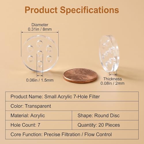 20Pcs 8mm/0.3Inch Clear High Borosilicate Glass Screens Filters with Holes 7 Honeycomb Holes Filter Screen