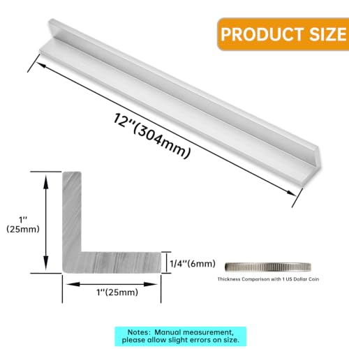 6061 T6 Aluminum Angle Stock,12" 1x1x1/4 Inch 90° Extrusion, 2 Pack 1inch 12 Inches