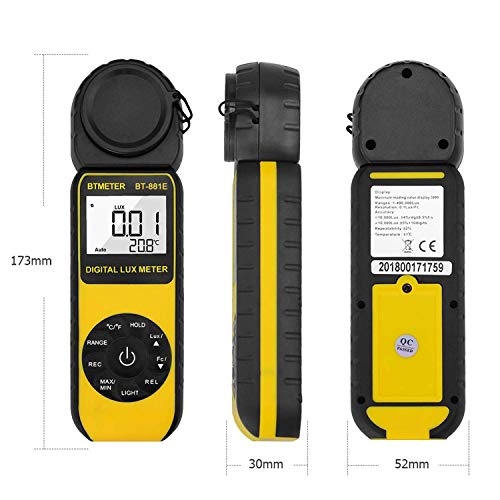 BTMETER Digital Illuminance Light Meter, Handheld Luxmeter 881E Photometer BT-881E (0.01~300,000 Lux/FC)