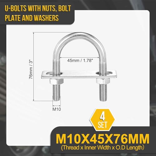 DTGN M10x45x76mm U Bolts Round Kit - 4Set - 304 Stainless Steel U Clamp 4