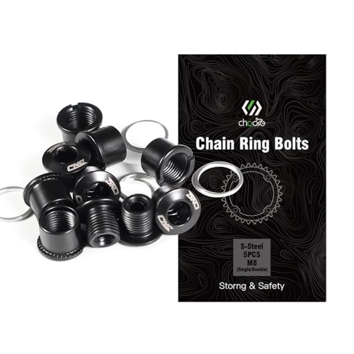 Chooee Double Chainring Bolts,M8 Steel Chain Ring Bolts Set Black Steel/Black