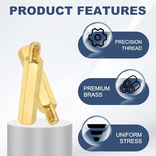 PATIKIL M5 Brass Hex Standoff, 25 Pcs PCB Motherboard Spacer Screws for Drone Quadcopter Computer Build Electronic Projects Circuit Board, Gold (M5 x 30mm+7mm) M5 x 30mm+7mm