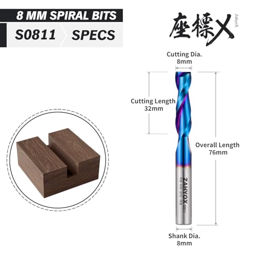 ZahyoX 8mm Upcut Spiral CNC Router Bit for Wood, NACO Coated