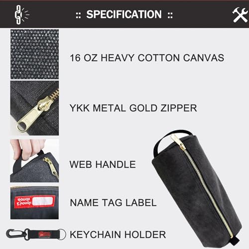 Rough Enough Waxed Canvas Small Tool Pouch Bag, Black 9 x 4 x 2.5 inch