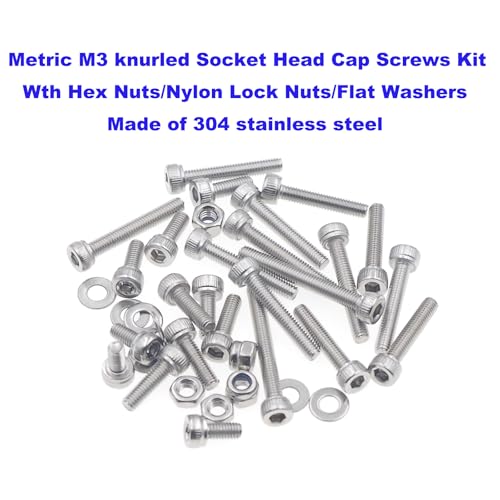 M3 304 Stainless Steel Knurled Hex Socket Cap Screw Nut Washer Kit M3