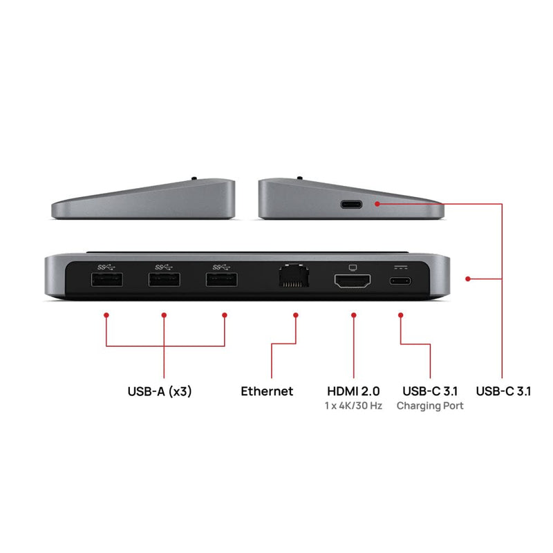 Brydge Stone II USB Hub Docking Station | Compatible with MacOS & Windows | Single 4K Display. HDMI Output. USB-C Speeds. 7 Ports | (Space Grey), BRYSTONE2