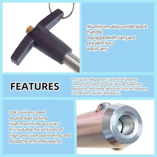 Stainless Steel T-Handle Ball Lock pin, with Lanyard Quick Release pin, Multimedia Audio Quick Latch Home Appliance Accessories (Dia:15/32in (12mm)-2Pcs, Clamping Length:3-1/2in(89mm)) Dia:15/32in (12mm)-2Pcs Clamping length:3-1/2in(89mm)