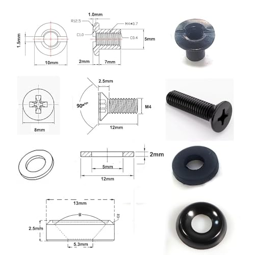 Black Chicago Screws,Stainless Steel 304 Material Holster Fastener and Replacement for Leather/Kydex Holsters/Clips and Knife Sheaths + 2mm Thick Rubber pad (Stainless Steel Gasket, 12 Sets)
