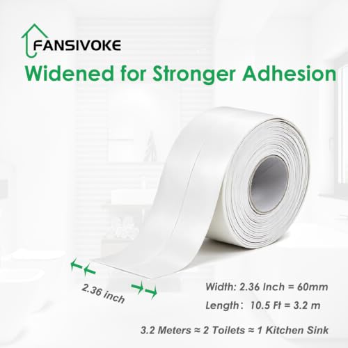 2.36" * 10.5' Kitchen & Bath Tape Caulk Strip Widened Upgraded Acrylic Glue PVC Self Adhesive Waterproof Caulking Tape, Decorative Sealant Trim for Kitchen Sink Toilet Bathtub (White 2PCS)