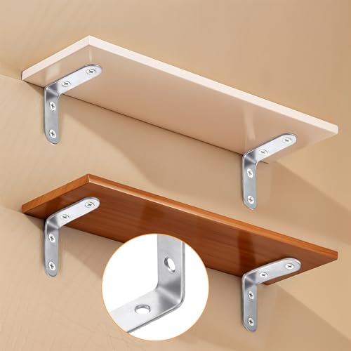 20 Pcs L Bracket Corner Braces 2 Inch Stainless Steel Heavy Duty Shelf Bracket for Wood Shelves, Wall Hanging Support 90 Degree Joint Right Angle Brackets with Screws