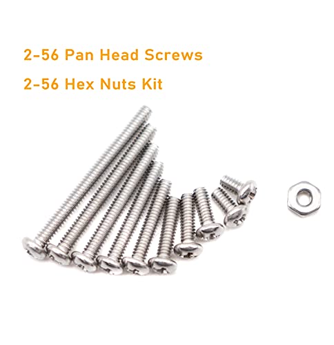 300pcs 2-56 Pan Phillips Machine Screws Hex Nuts Assortment Kit,5/32" 3/16" 5/16" 1/4" 3/8" 1/2" 5/8" 3/4" 7/8" 1", 304 Stainless Steel #2-56 300pcs