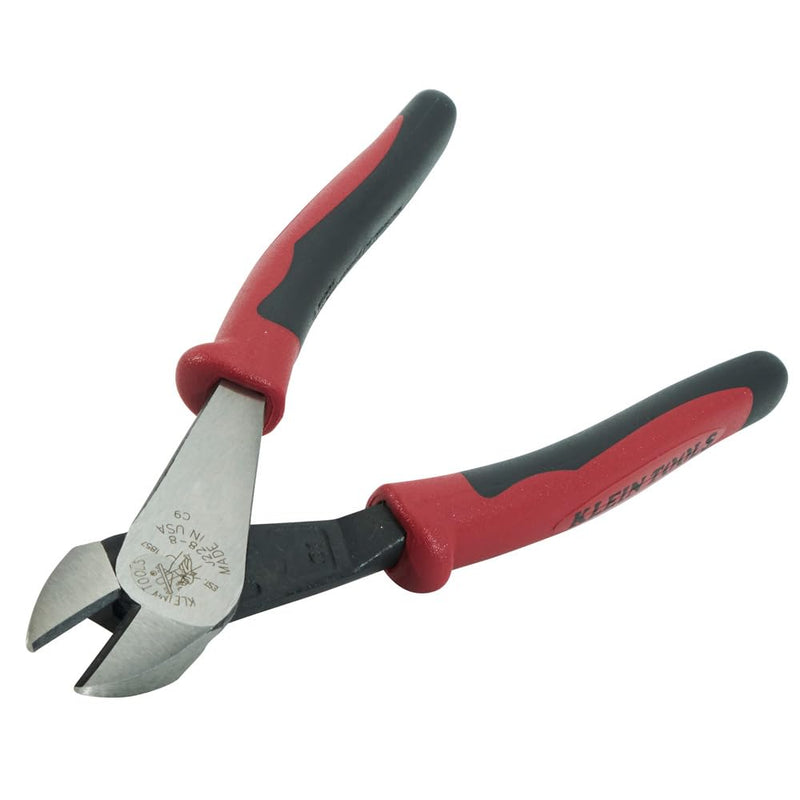 Klein Tools J228-8 Pliers, Made in USA, Diagonal Cutting Pliers with Dual-Material Journeyman Handles, Short Jaws and Beveled Cutting Edges, 8-Inch