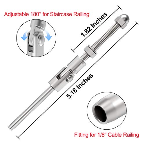 BLIKA 10 Pack 1/8" 180° Adjustable Angle Swage Threaded Stud Tension End 1/8 Inch