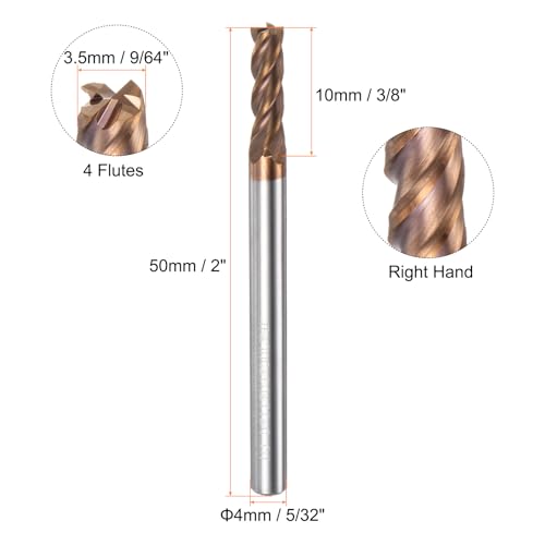 HARFINGTON 10pcs Carbide Square End Mills 3.5mm 9/64" Dia 4mm (5/32") Shank