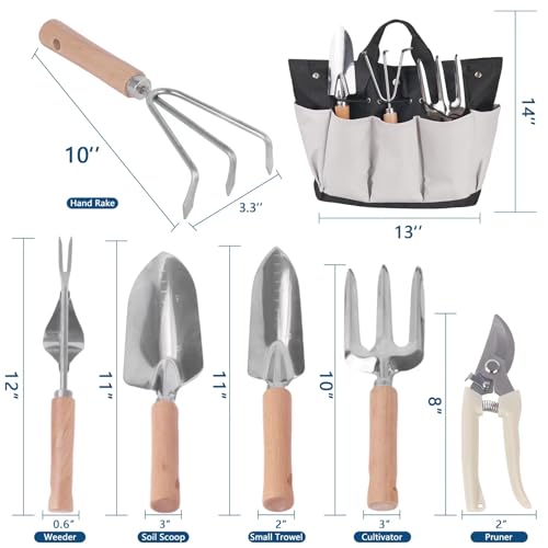 Garden Tool Set, Stainless Steel Gardening Kit, with Large Capacity Garden Tool Bag, Outdoor Hand Tools, Black Grey Garden Tool Kit for Women and Men Black &Grey