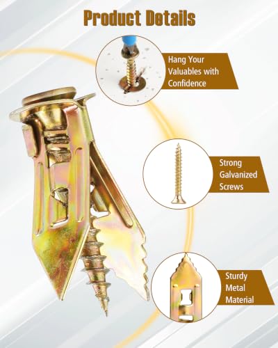 180pcs Self Drilling Drywall Anchors with Screws Kit, Heavy Duty Zinc Alloy Metal Hollow Wall Anchors, Sheetrock Plasterboard Anchors 0.47x1.18inch, No Drill Self Tapping Dry Wall Screw Anchor Set