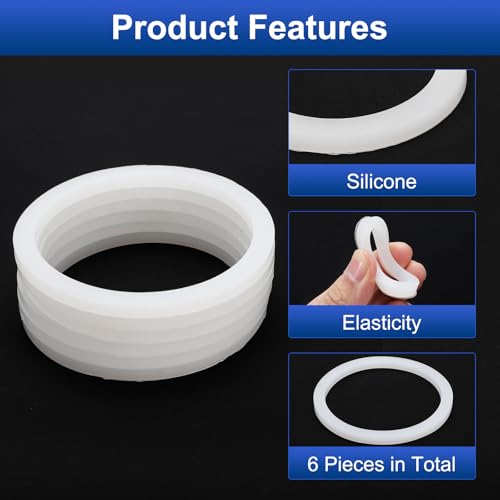 uxcell 6 Pcs Solid Silicone Flat Washer DN100 4-13/16" OD x 4" ID x 1/4" Thickness Large Washers O Ring Sealing Gaskets, Industrial Flat Rubber Spacer, White
