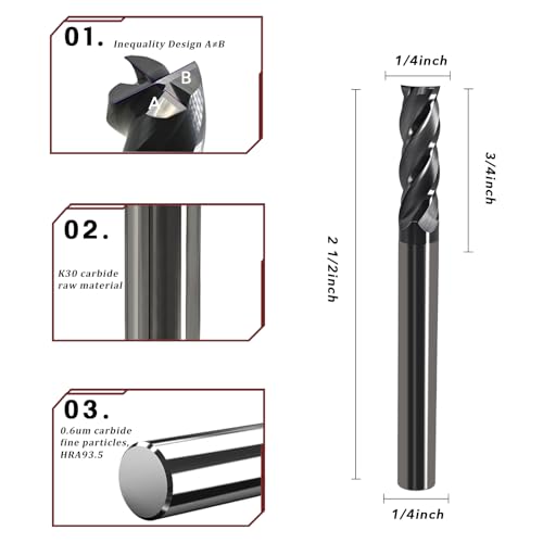 1/4 Carbide End Mill- 4 Flute Square Endmill for Steel 2pcs 1/4in (2pcs)