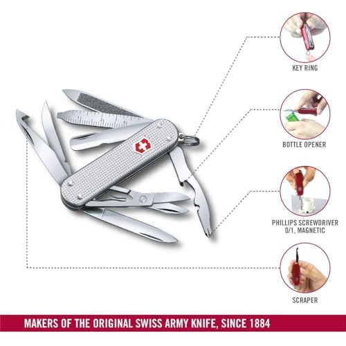 Victorinox Mini Champ Alox Swiss Army Knife,15 Functions, Silver | Orange Peeler | Cuticle Pusher | swiss army knife | small swiss army knife | medium pocket knife for men | everyday carry