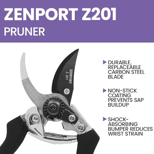 Zenport Z201 Heavy Duty Pruner, Bypass Euro, Black Handles, Steel, 8-Inch 1