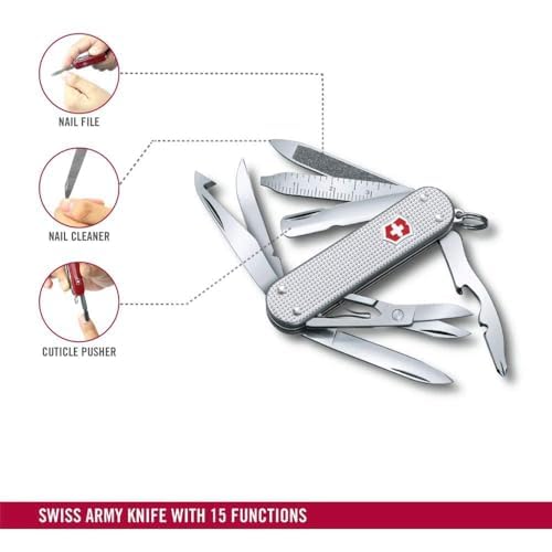 Victorinox Mini Champ Alox Swiss Army Knife,15 Functions, Silver | Orange Peeler | Cuticle Pusher | swiss army knife | small swiss army knife | medium pocket knife for men | everyday carry