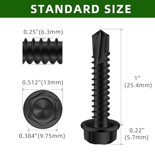 Mellewell #14 x 1 Hex Washer Head Self Drilling Screws, Self Tapping Sheet Metal Screws, 410 Stainless Steel, Black Finish, 100 PCS #14 x 1"