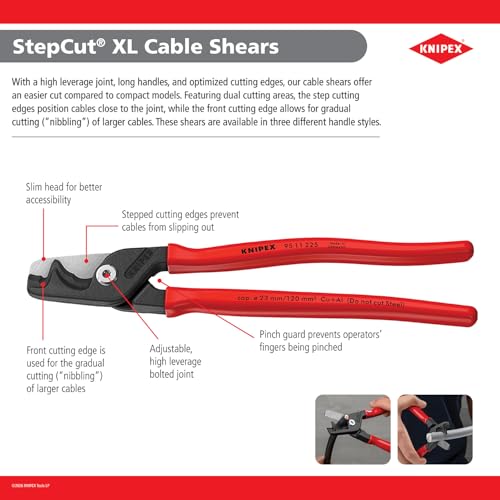 KNIPEX Tools 95 18 225 SBA StepCut® XL Cable Shears-1000V Insulated, 9"