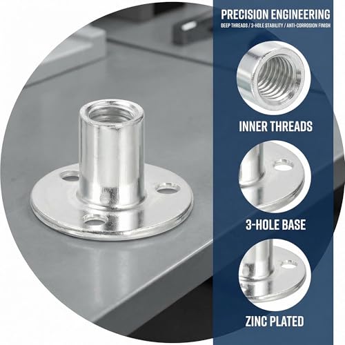 10 Pcs M12 x 40mm (Base) x 25mm (Height) T-Nuts, Zinc Plated Carbon Steel Brad Hole Tee Nut, Heavy Duty Round Base Screw-in T-Nuts for Wood Furniture, Cabinetry & Bed Legs Mounting M12x40x2.5mm
