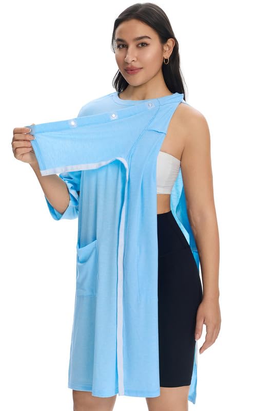 Women's Magnetic Post Shoulder Surgery Dress Rotator Surgery Recovery Must Haves Hospital Gown Adaptive Clothing with Pockets Large Sky Blue