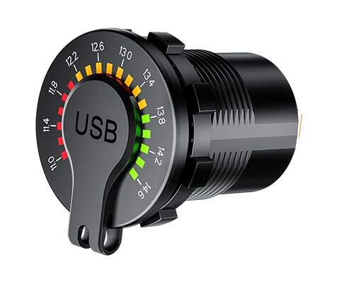 12/24V Socket Dual USB Type C PD 3.0 (36W) + USB A (18W) Fast Charger with Built-in Voltmeter & Power Switch for Car, Boat, Marine & RVs
