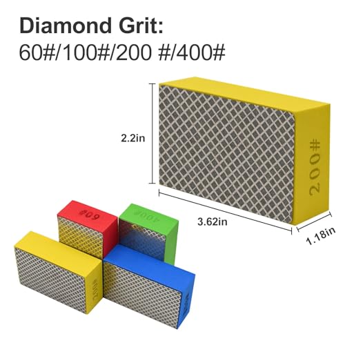 8pcs Diamond Hand Polishing Pads for Ceramic Tile Glass Grinding,Sanding Blocks Polishing 60#,100#,200#,400# 8PCS-60#-100#-200#-400#
