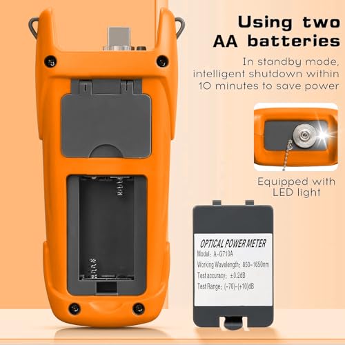 Fiber Optical Power Meter with SC FC Connector, -70~10dBm, 10 Optic Wave Length, Optic Test Equipment for CCTV Communication Engineering (Orange) Orange 1