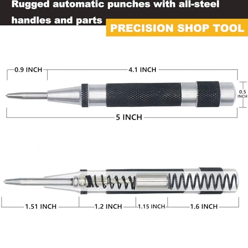 2 Pack Steel Automatic Center Punch with Adjustable Stroke - 5" (125mm)
