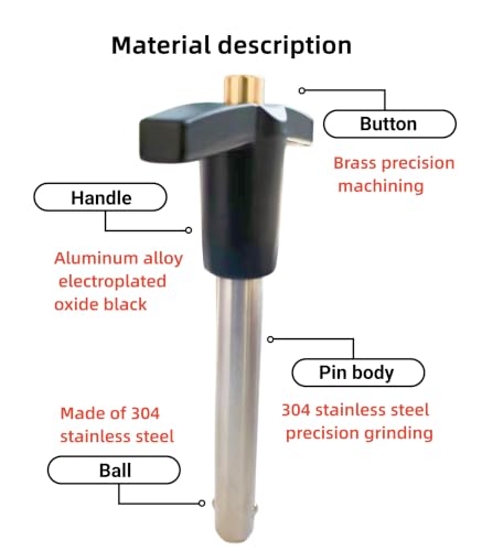 T-Handle Locking pin 304 Stainless Steel Grip Push-Button Locking Quick-Release pin with Safety Rope (Φ5/16in x 2-3/4in(2PCS)) Φ5/16in x 2-3/4in(2PCS)