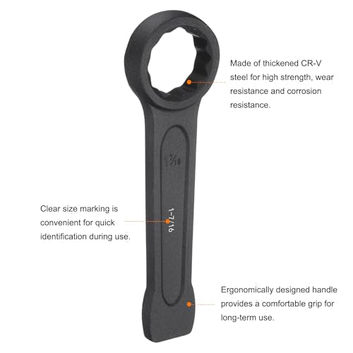 HARFINGTON Striking Wrench 1-7/16" 12-Point Flat Strike Wrench Slogging Ring Spanner Straight Handle Box End Striking Wrenches 1-7/16"