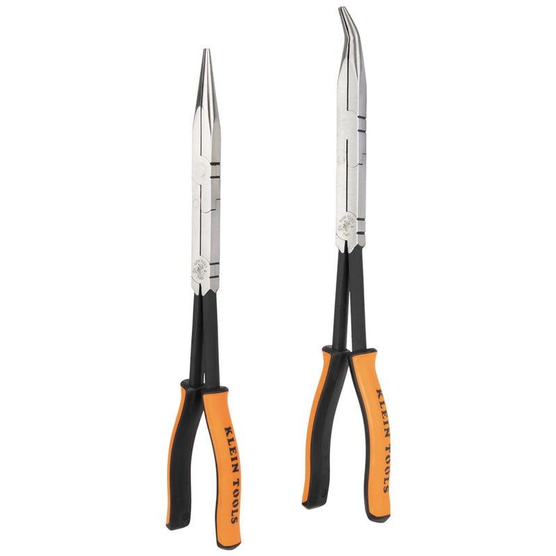 Klein Tools 71402 Needle Nose Pliers and Bent Nose Pliers Set, Knurled Jaws, Double Rivet, Extended Reach for Tight Spaces, 13-Inch, 2-Piece