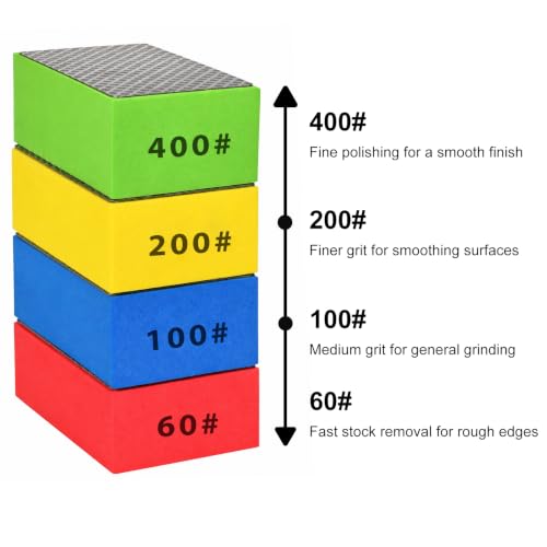 6PCS Diamond Hand Sanding Blocks Polishing Pads, 60# 120# 240# 400# 800# 1000# Grit for Tile Ceramic Glass Pottery 6PCS-60-120-240-400-800-1000#