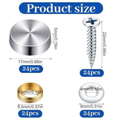 24 Pcs Screw Cap Covers Decorative Screws with Caps Mirror Stainless Steel Screw Cover Cap Brushed Finish Decorative Screws Cover Fasteners for Sign Advertising Mirrors - 0.63"/16mm Diameter