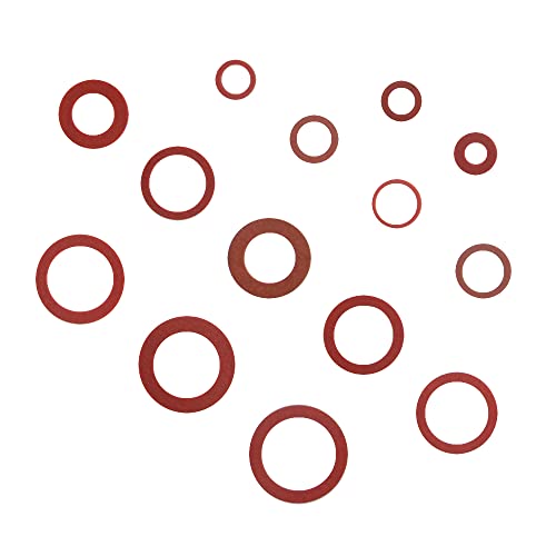 150Pcs 14 Sizes Fiber Flat Washer Red Steel Paper Insulation Flat Washer Insulation Sealing Spacers Assortment Kit for Plumbing Automotive General Repair