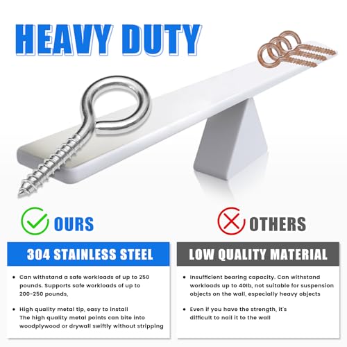 10PCS 4 inches Screw Eyes M8 304 Stainless Steel Eye Screws, Heavy Duty Screw, Eye Hooks Screw Eye Bolts Eye Hooks Screw, Indoor & Outdoor Uses (10, M8-4inch) 10